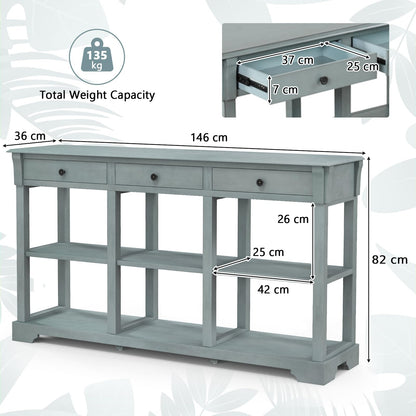 146cm Long Slim Entryway Sofa Table with 3 Drawers & Open Storage Shelves