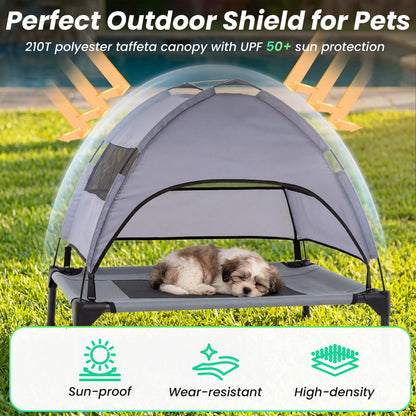 Raised Dog Bed, Elevated Pet Bed with Removable Canopy, Breathable Mesh & Carry Bag