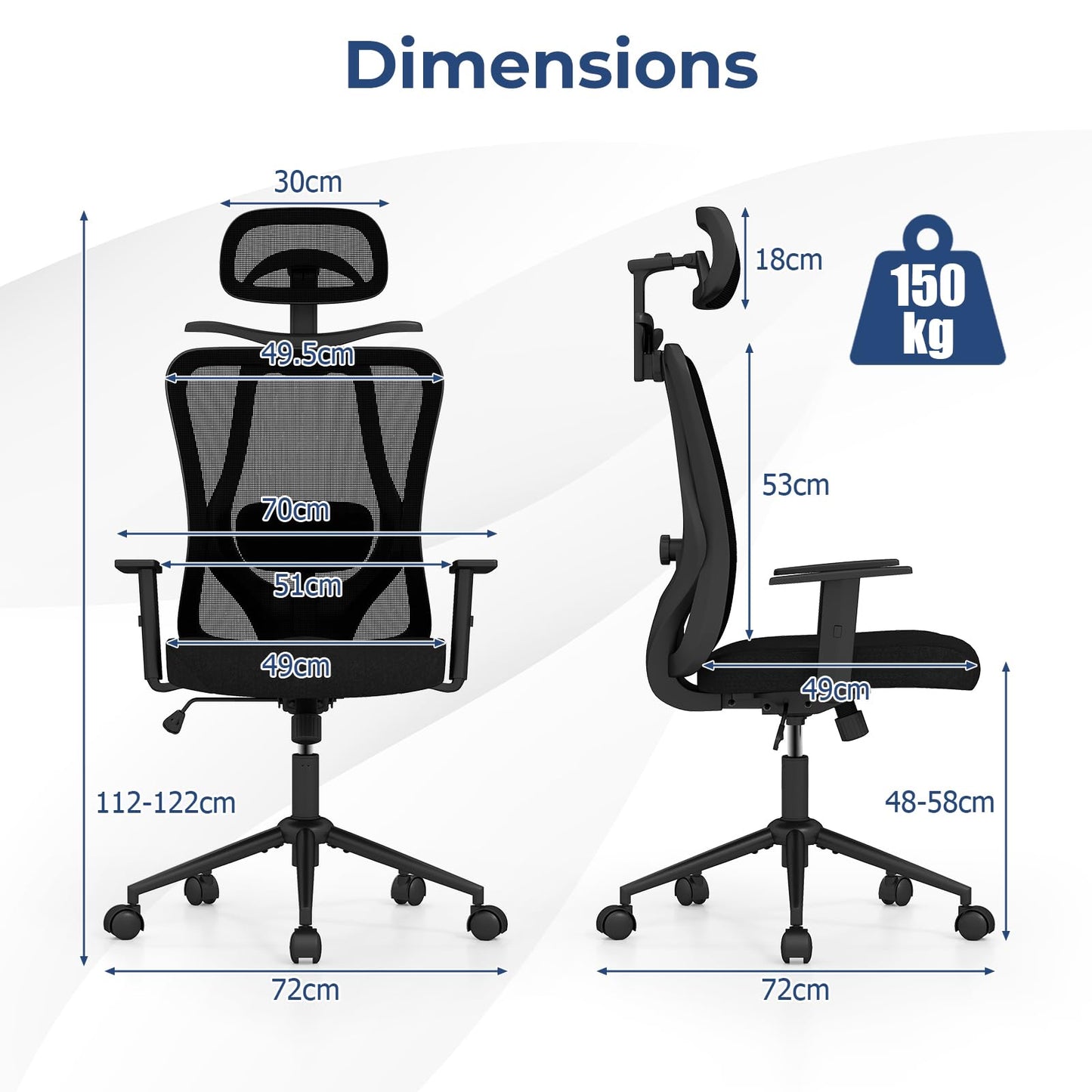 Ergonomic Office Chair with 3D Headrest and Adjustable Lumbar for Office
