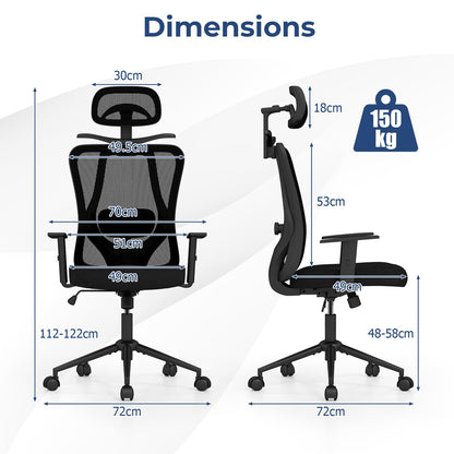 Ergonomic Office Chair with 3D Headrest and Adjustable Lumbar for Office