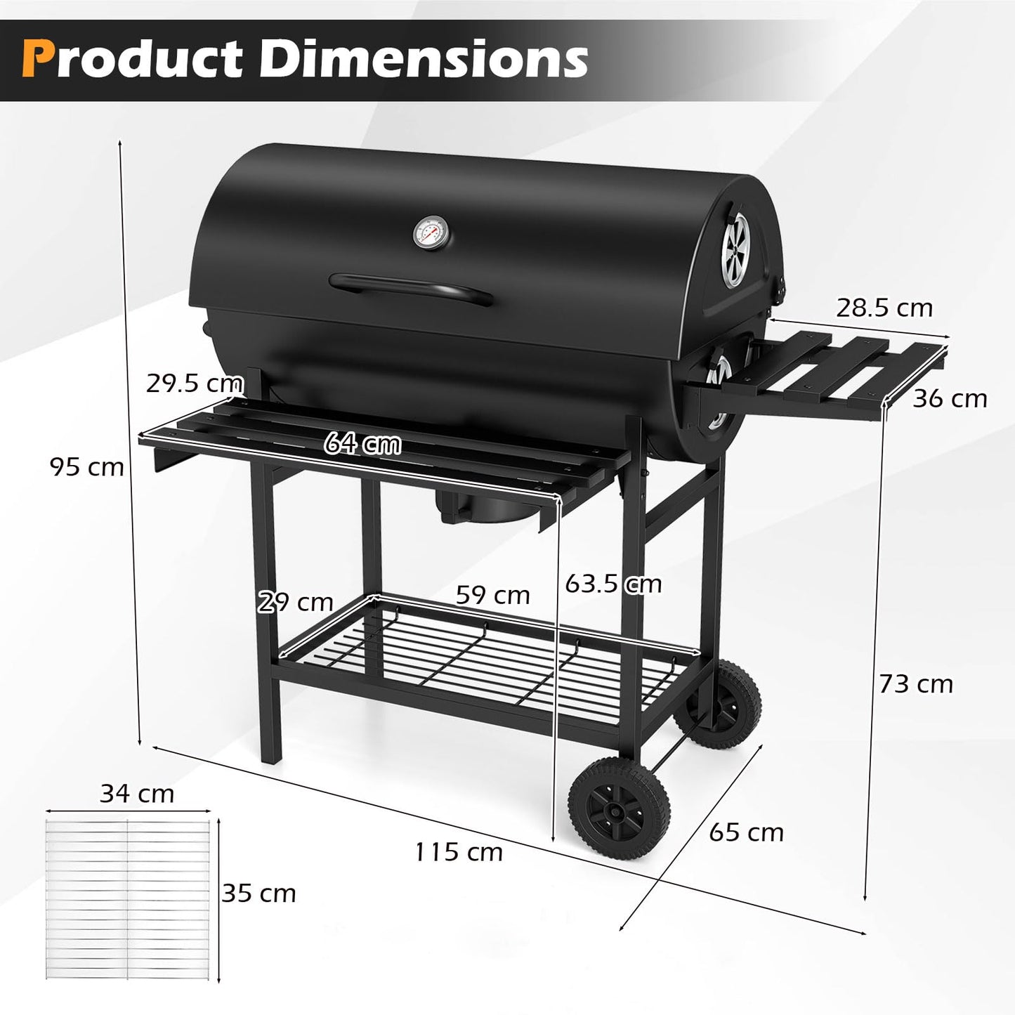 Charcoal BBQ Grill, Garden Barbecue Trolley with Wheels