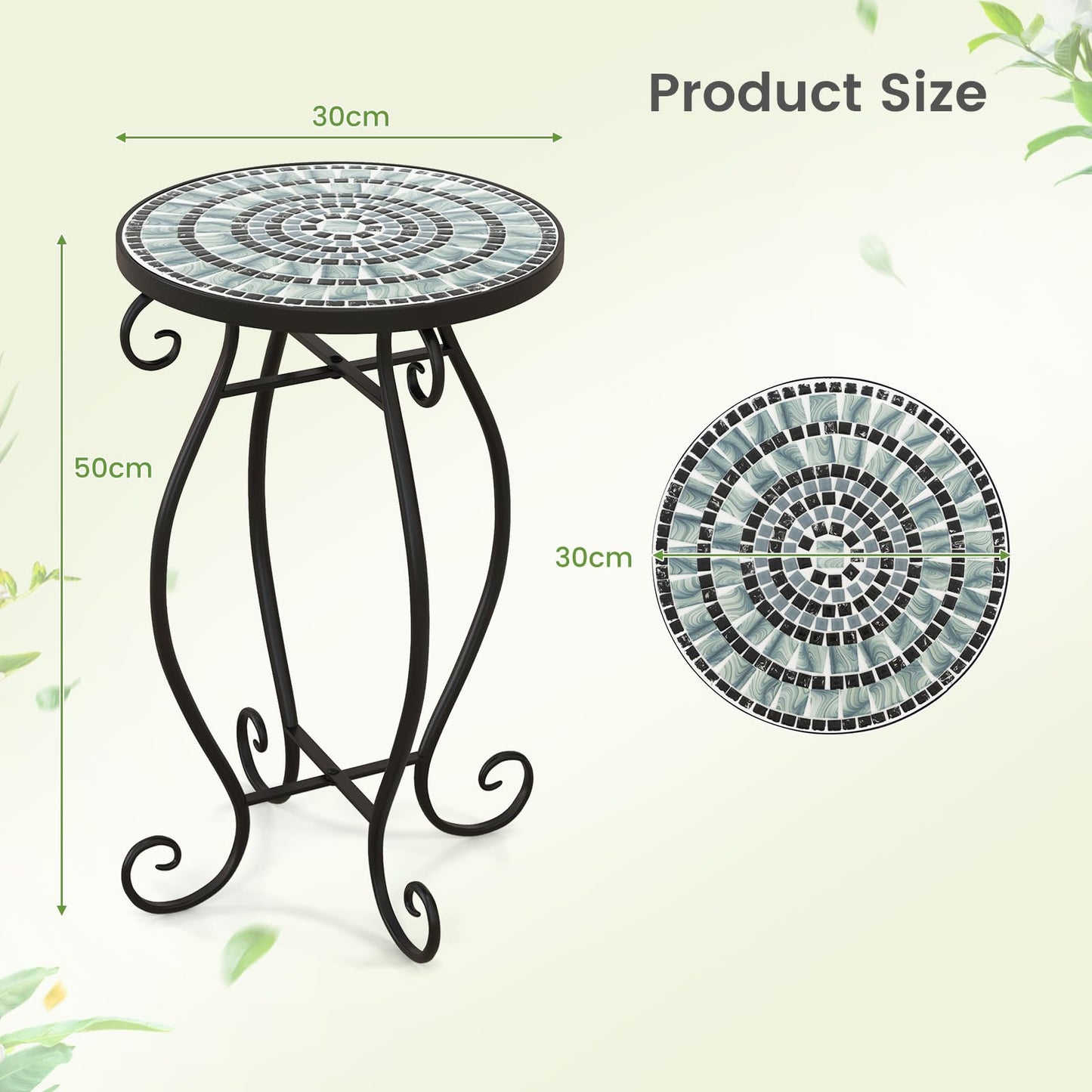 Mosaic Round Bistro Coffee Table with Ceramic Tile Tabletop