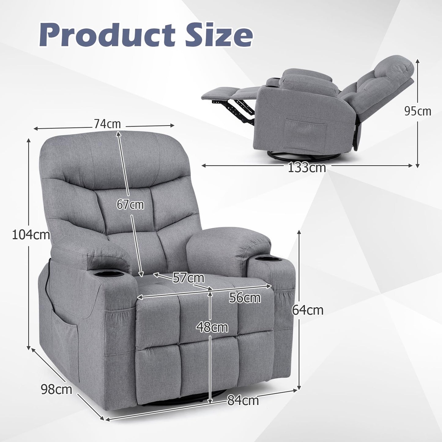 Recliner Chair with Massage and Heat Nursery Rocking Chair with 360° Swivel Function
