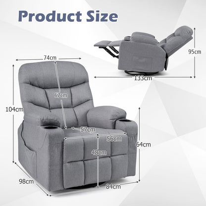 Recliner Chair with Massage and Heat Nursery Rocking Chair with 360° Swivel Function