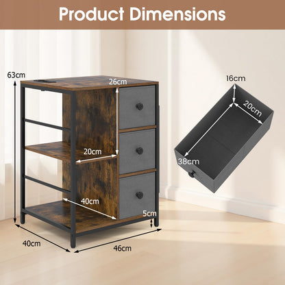 Side Table with Charging Station, Industrial Nightstand Bedside Cabinet