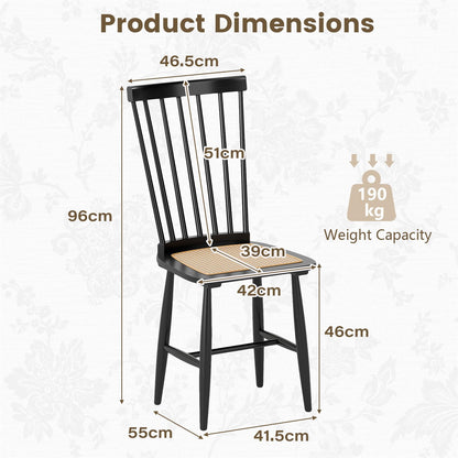 Windsor Dining Chair Set of 2 with Spindle Back and PE Rattan Seat for Kitchen