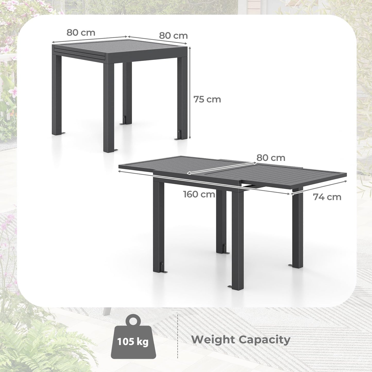 Expandable Patio Dining Table for 4-6 People