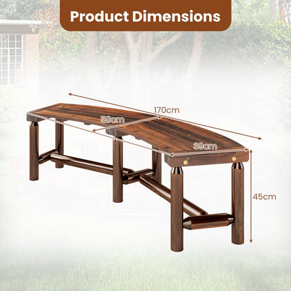 2-3 People Garden Bench, Wooden Curved Fire Pit Bench, Outdoor Loveseat Leisure Porch Seating