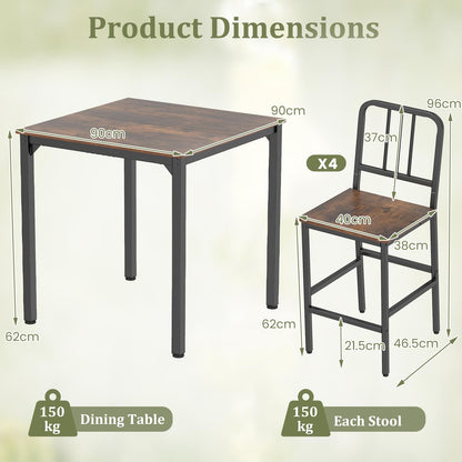 Counter Height Dining Table Set for 4 Kitchen Bar Table and Chairs Set with Faux Marble Surface