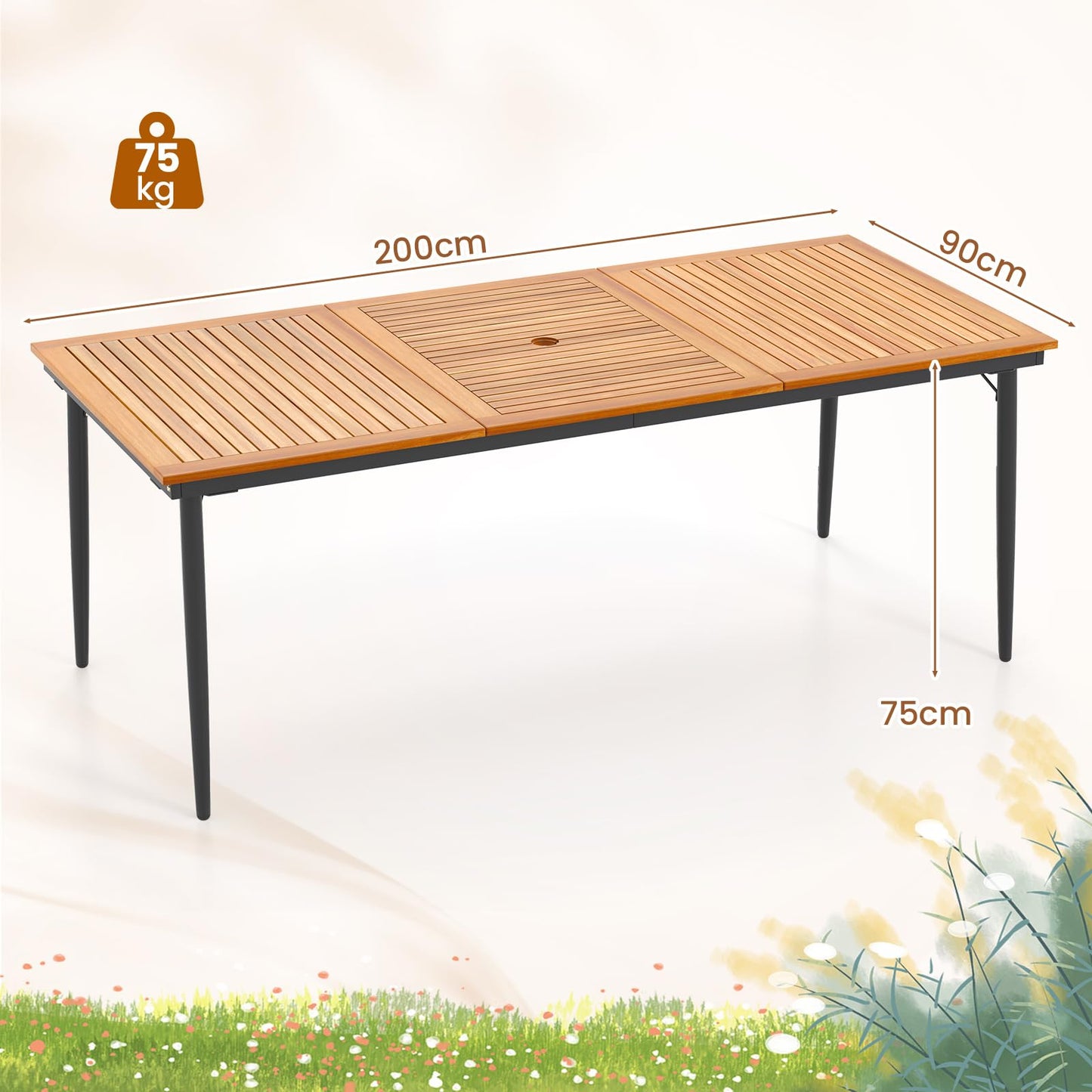 8-Seater 2m Acacia Wood Picnic Table with Slat Tabletop