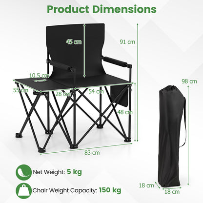 2 Pack Oversized Folding Camping Chair with Side Table and 2 Storage Pockets