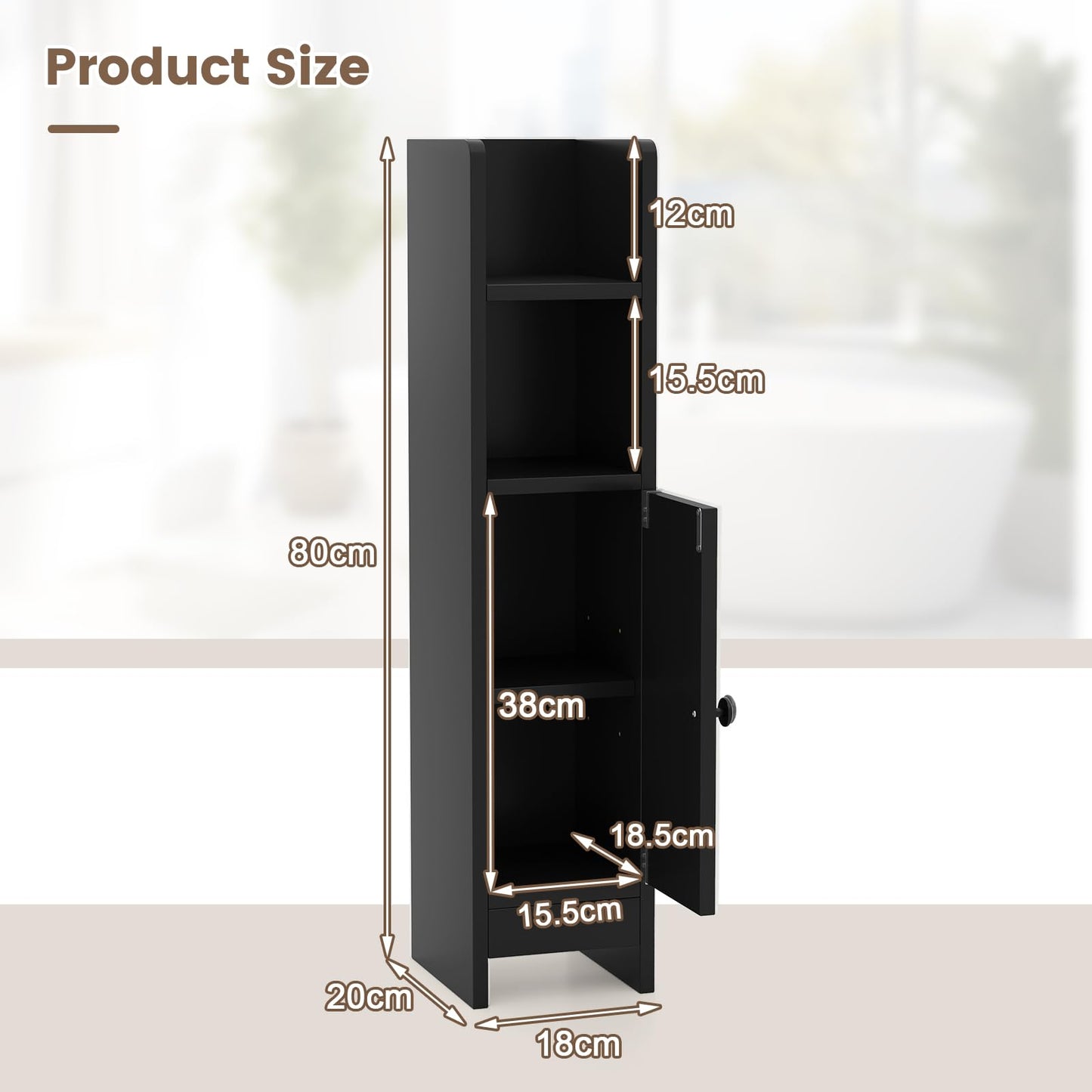 Bathroom Storage Cabinet with Door and Adjustable Shelves