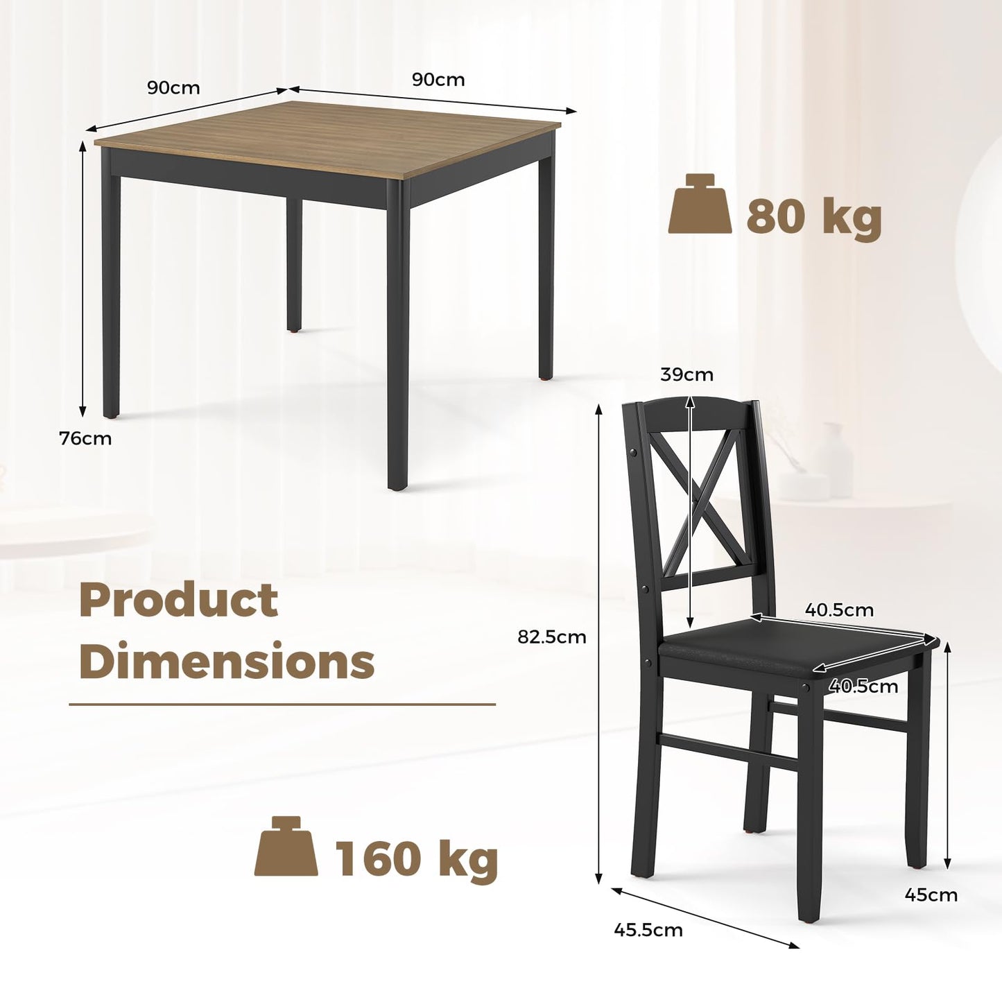 3 Piece Dining Table Set, Square Breakfast Kitchen Table and Chairs