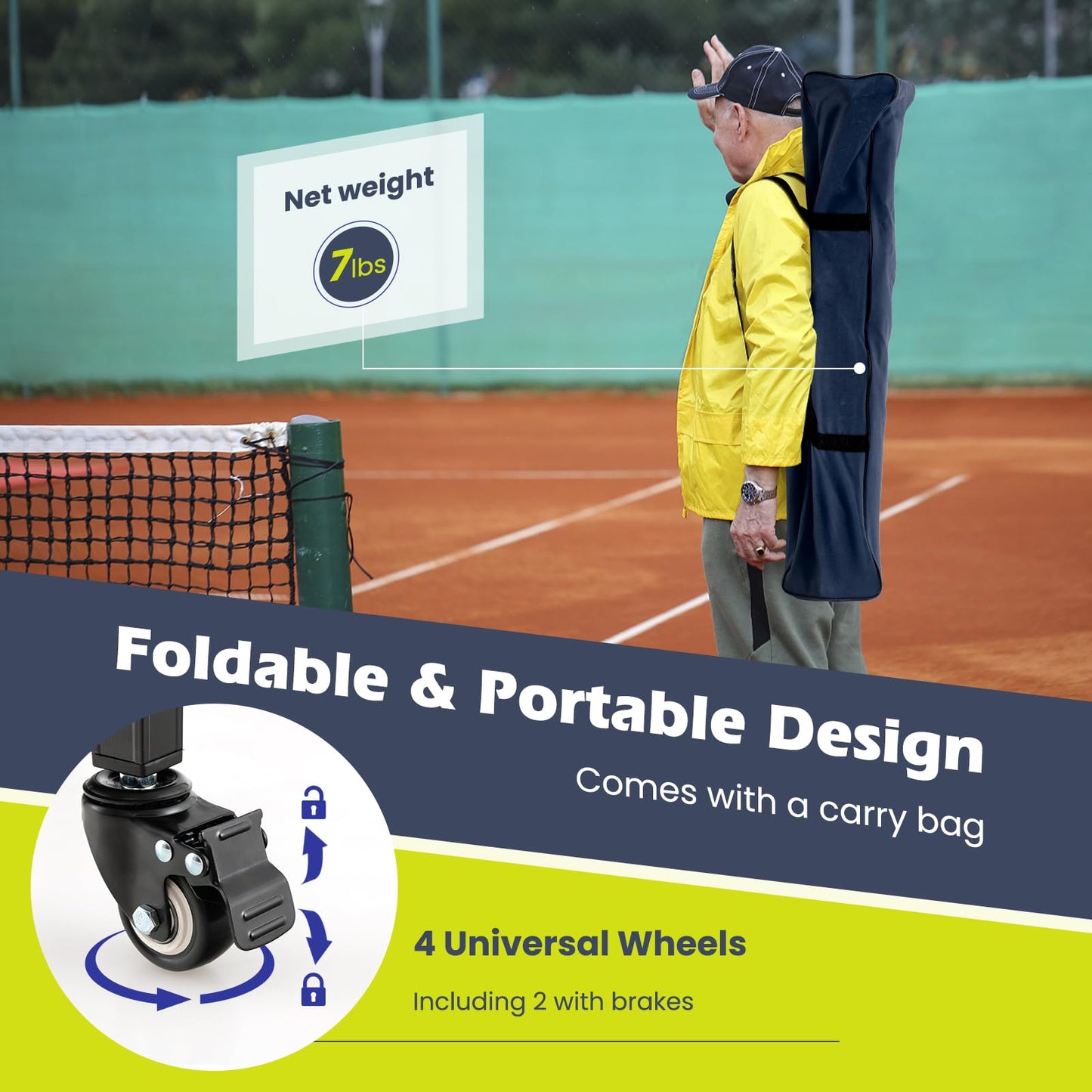 Foldable Aluminum Tennis Ball Cart Hopper Basket with Wheels