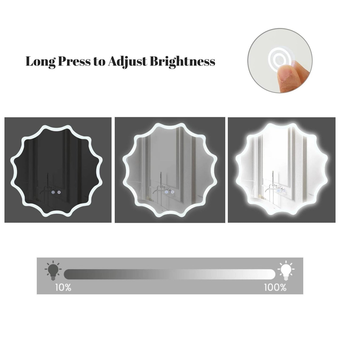 60 x 60 cm LED Waved Edge Round Wall Mirror with 3-Color Lights