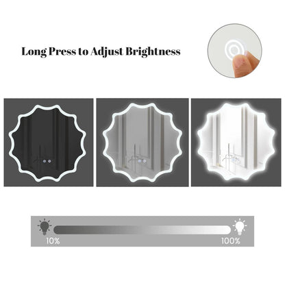 60 x 60 cm LED Waved Edge Round Wall Mirror with 3-Color Lights