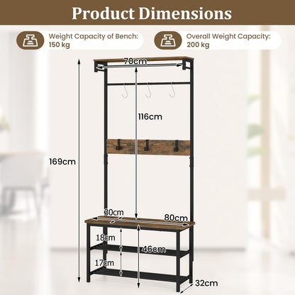 Hall Tree with Bench and Shoe Storage with Hanging Bars
