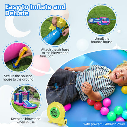 Kids Bouncy Castle with 480W Blower Splash Pool and Carrying Bag