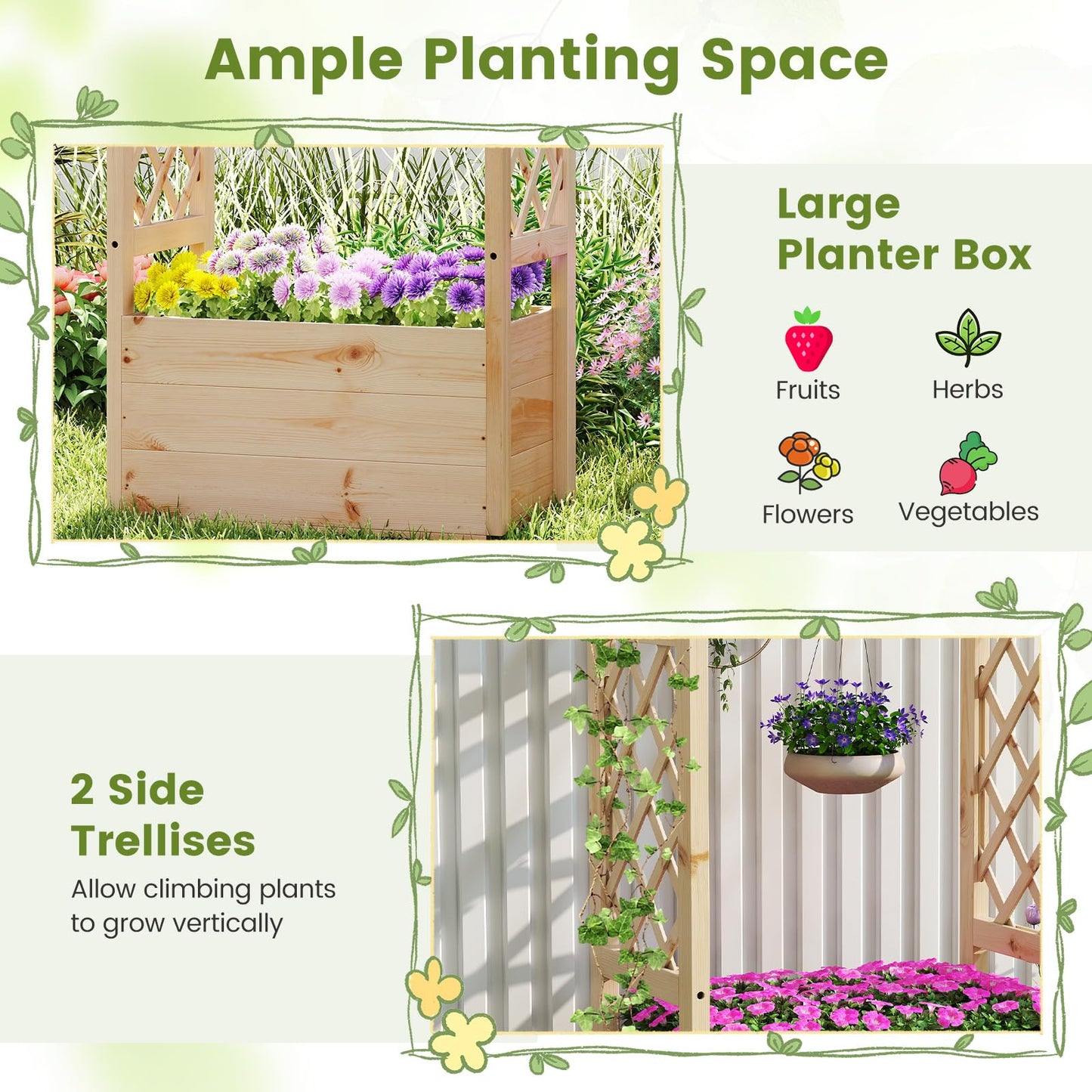 Garden Planter with Trellis for Climbing Vine Plants