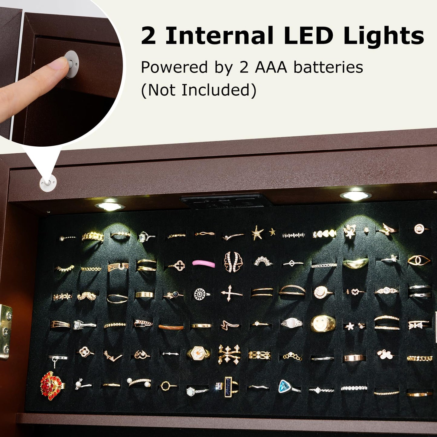 Freestanding Jewelry Armoire Cabinet with Inner LED Lights and 4 Adjustable Tilt Angles