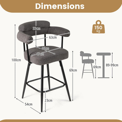 Swivel Bar Stool Set of 2 Counter Height Chairs with Curved Back