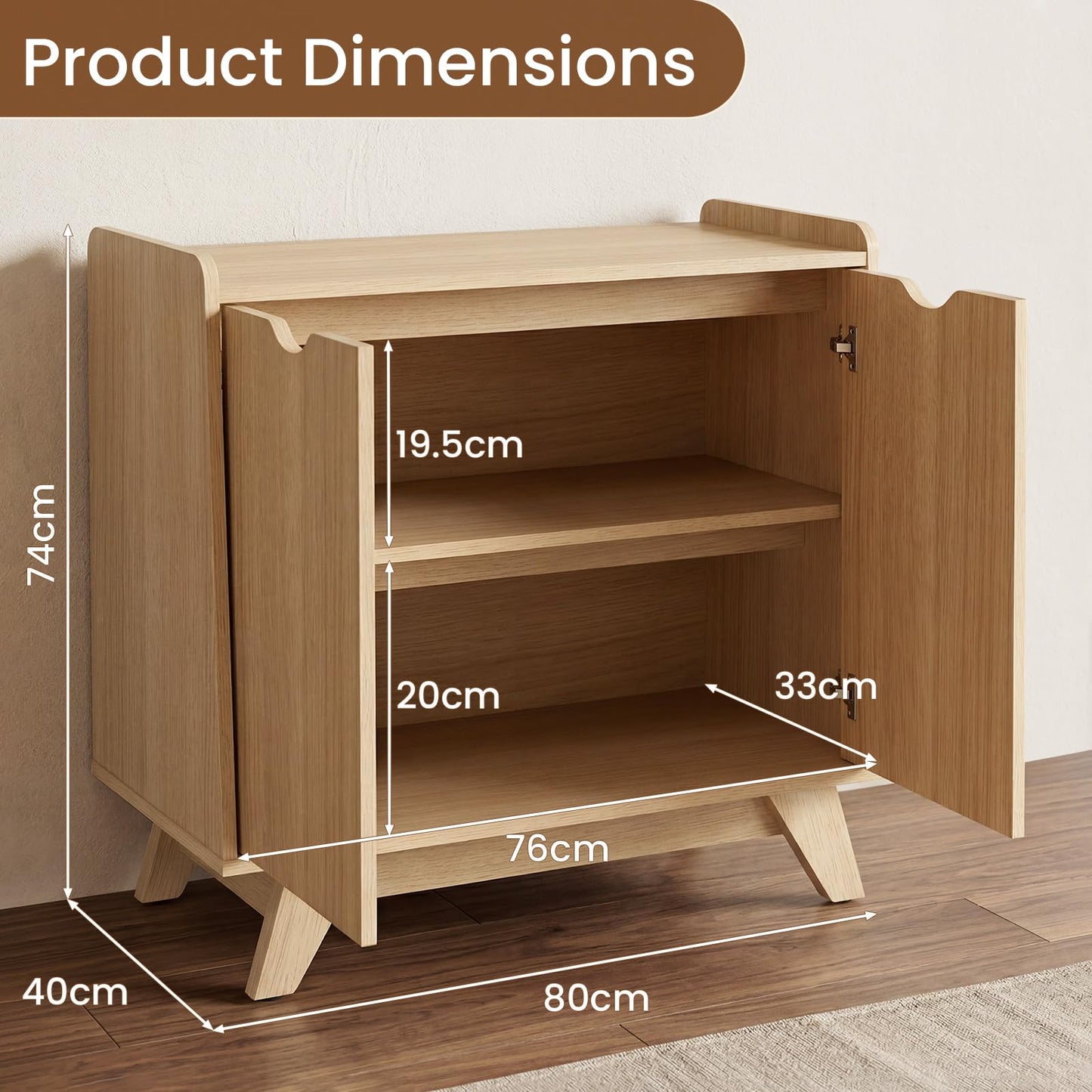2 Door Storage Cabinet, Wooden Buffet Sideboard with 5-Level Adjustable Shelf