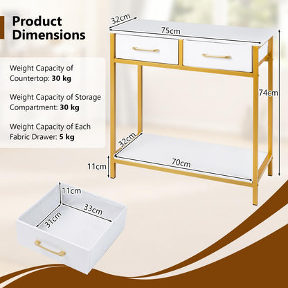 Narrow Console Table, 75cm Slim Entryway Table with 2 Storage Drawers and Open Shelf