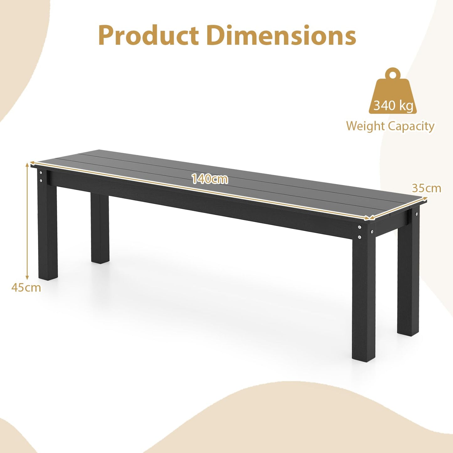 140CM HDPE Outdoor Bench Backless Patio Garden Bench for 2-3 People