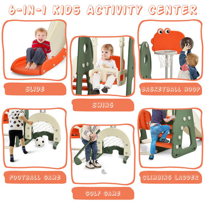 6 in 1 Toddler Slide and Swing Set with Adjustable Basketball Hoop for Indoor
