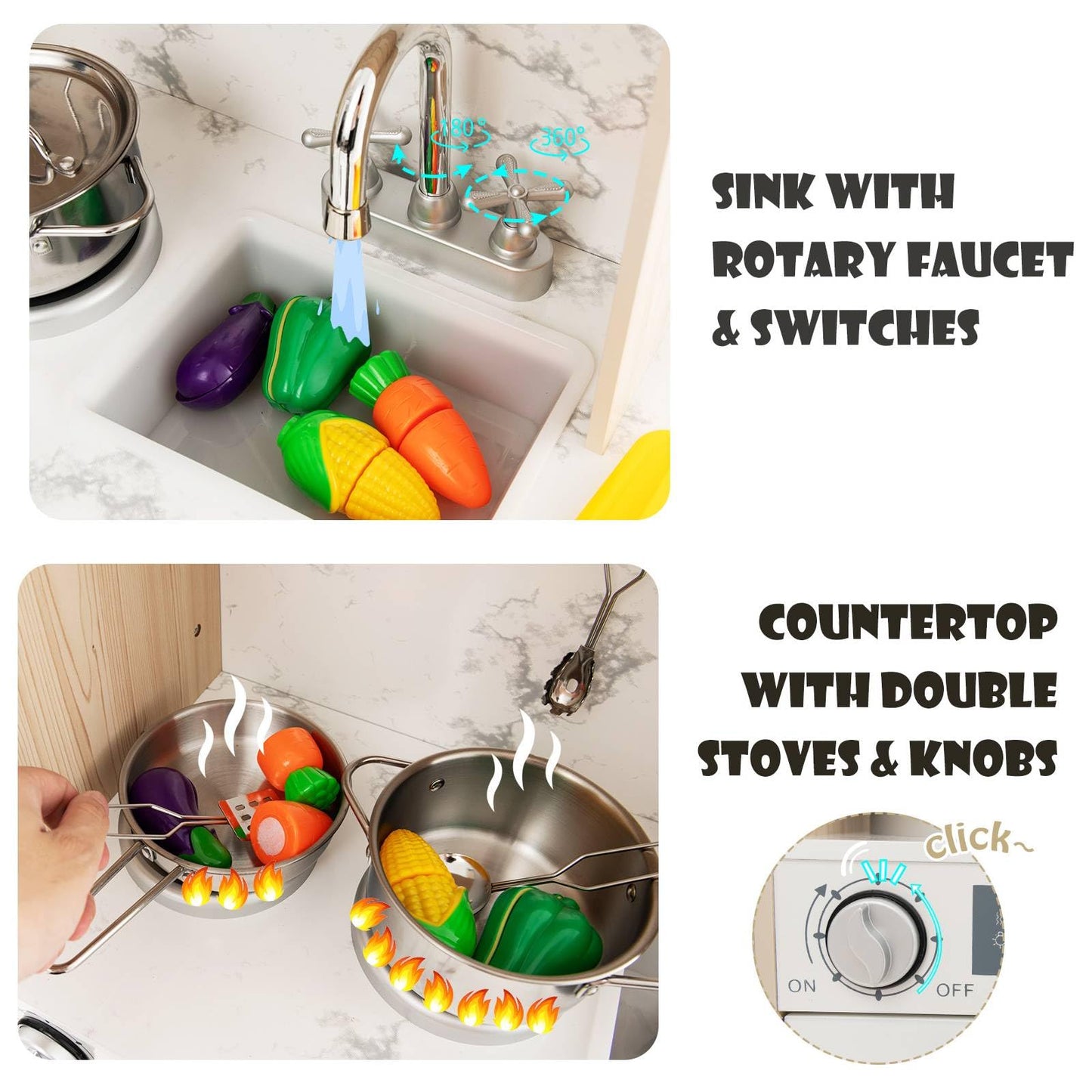 Kids Kitchen Playset with Adjustable LED Lights and Removable Shelves
