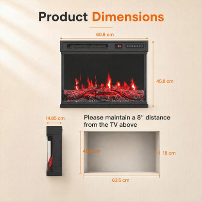 3-Sided Built-in Electric Fireplace Insert with 12 Flame Colours Thermostat and 8H Timer