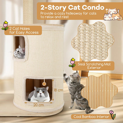 151cm Wooden Cat Climbing Tower with 2-Story Condo