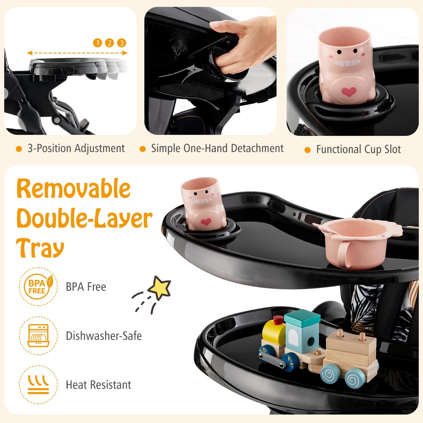 Adjustable & Folding Baby Highchair with Lockable Wheels