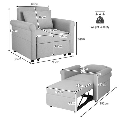 3-in-1 Convertible Sofa Chair Bed Sleeper Couch with Adjustable Backrest