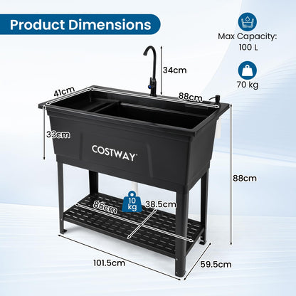 100L Kitchen Sink, Free Standing Catering Sink with Rotating Faucet