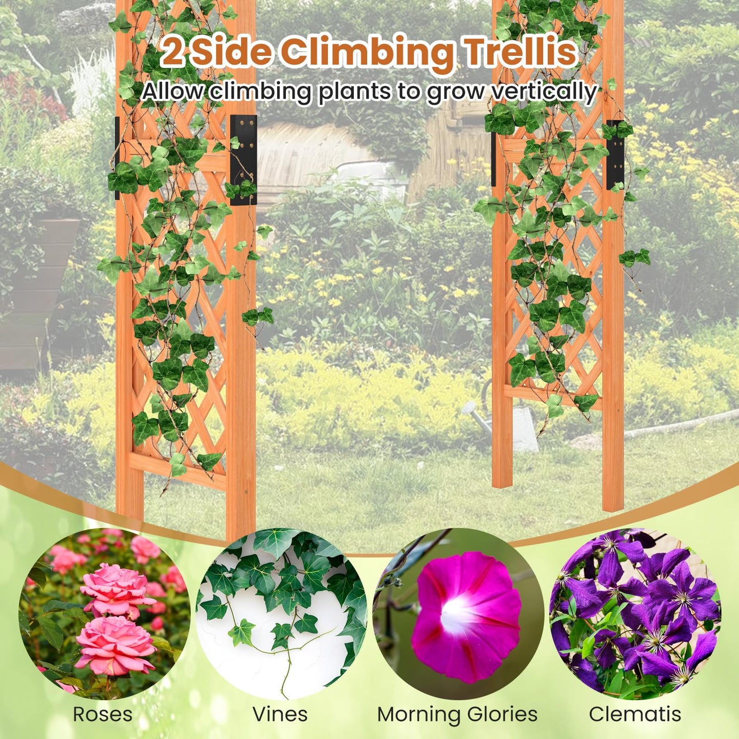235 cm Wooden Garden Arbor Solid Wood Trellis for Climbing Plants