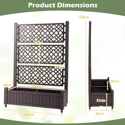 Raised Garden Bed with Trellis, Mobile Planter Box with Drainage Plug & Gauge