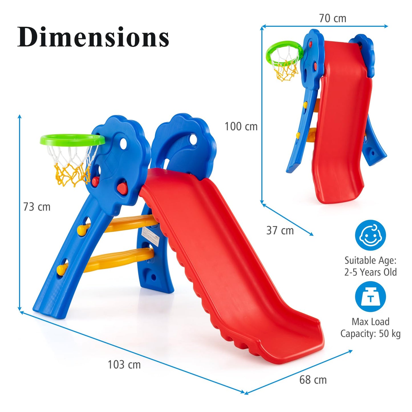 3 in 1 Toddler Slide with Basketball Hoop for Indoor and Outdoor Playground