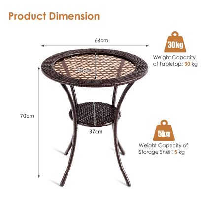 Patio Bistro Table with Tempered Glass Top and Storage Shelf