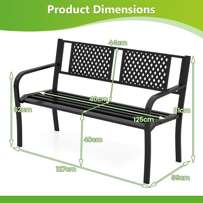 Diamond Pattern 2-3 Seater Heavy Duty Metal Frame Loveseat Park Bench