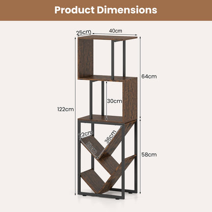 6-Tier Bookshelf, Industrial S-Shaped Geometric Bookcase