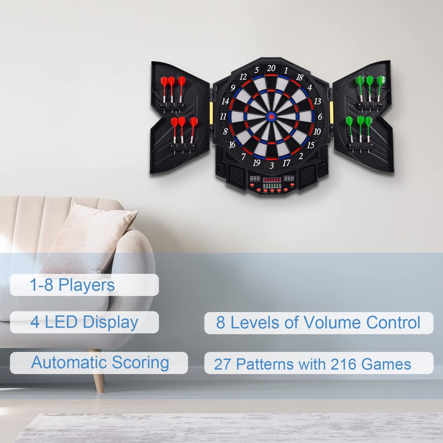 LED Dart Board with 216 Variations 12 Darts Included