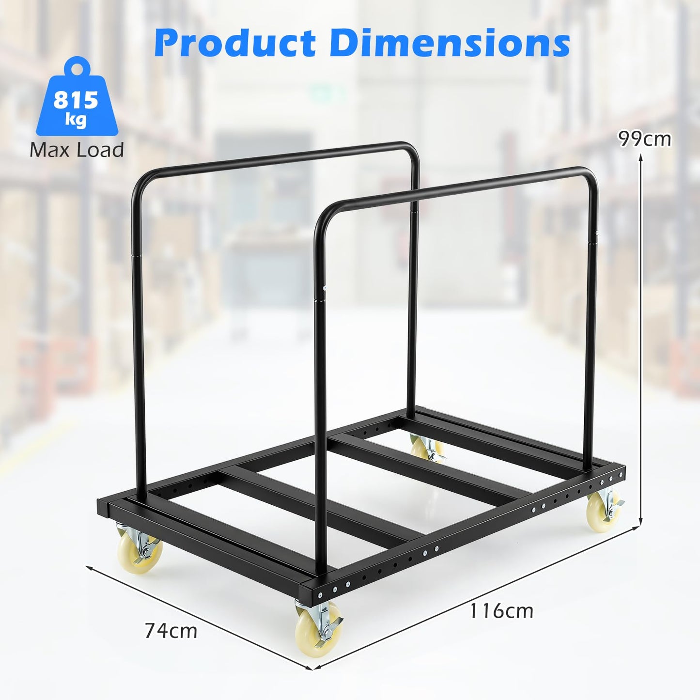 Folding Table Cart, Heavy Duty Table Dolly with Lockable Swivel Wheels