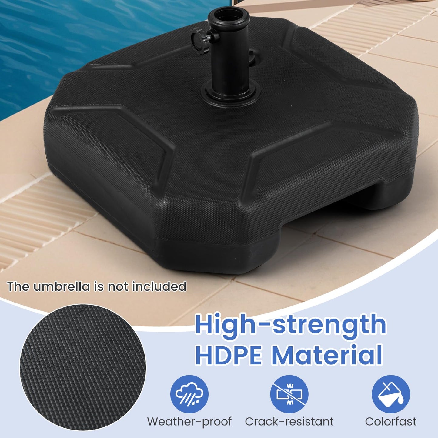40kg Water+Sand Filled Patio Parasol Umbrella Stand Fit 38/48 mm Umbrella Poles