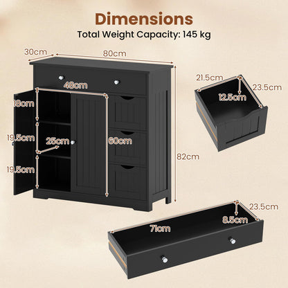 Bathroom Floor Cabinet, Freestanding Wooden Storage Cupboard with 4 Drawers
