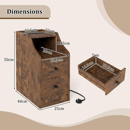 End Table with Charging Station & Storage Drawers for Small Space Living Room Bedroom