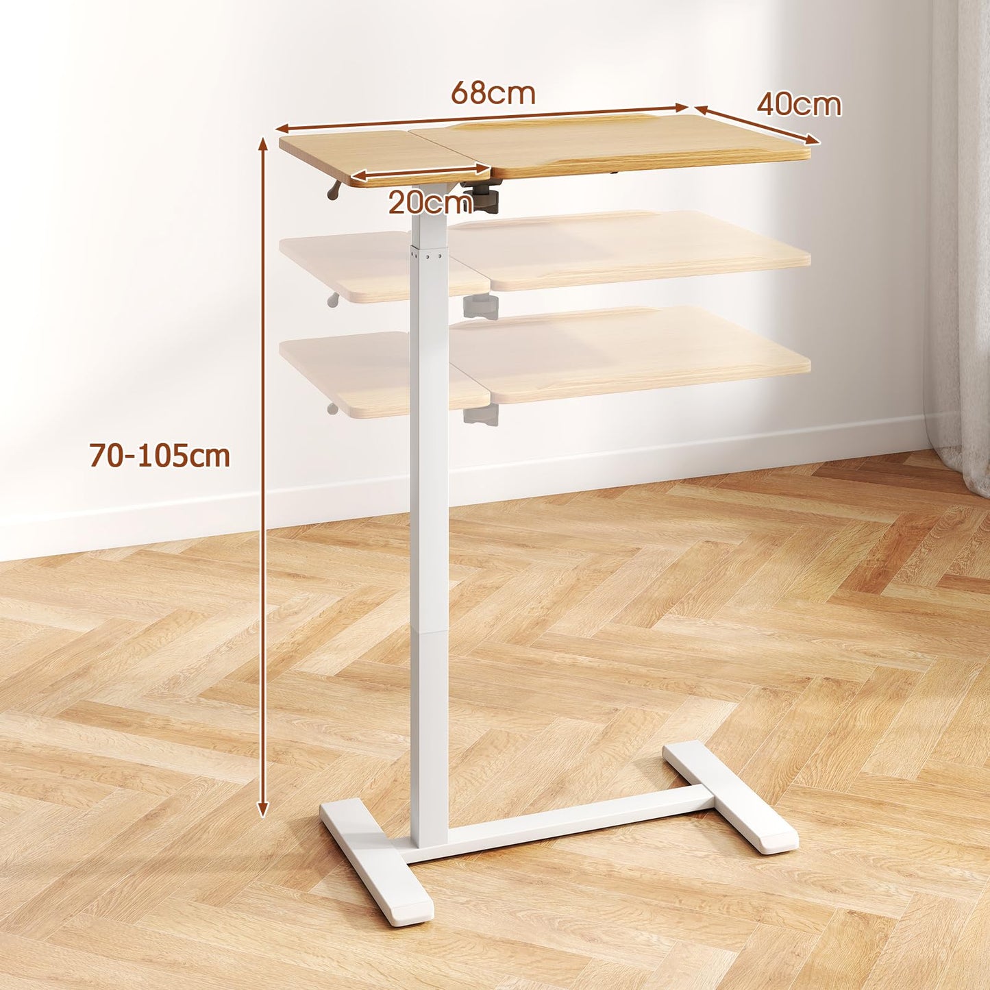 Mobile Over Bed Desk Height Adjustable Standing Laptop Cart with Tilting Tabletop