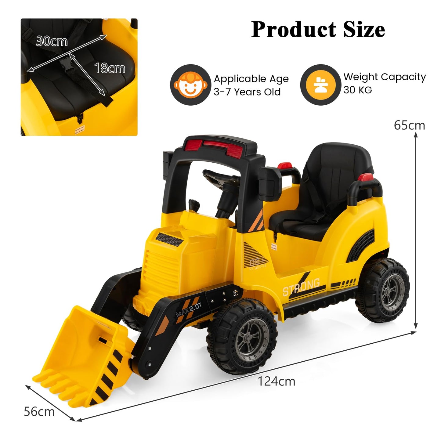 12V Kids Ride On Construction Tractor with Electric Bucket and Music