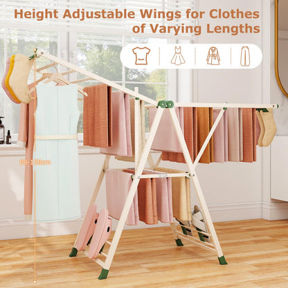2-Level Clothes Airer Dryer Horse with Height-Adjustable Wings (163x56x99-158cm)