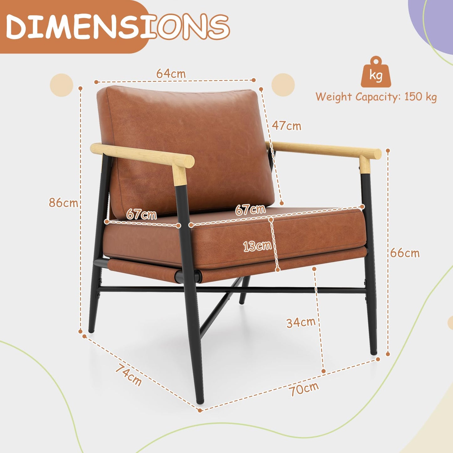 PU Leather Accent Chair with Removable Back Pillow